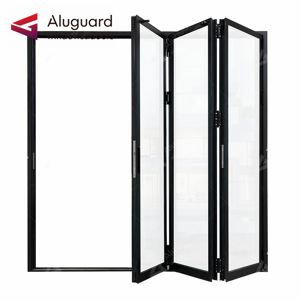 Minimalist Slim Aluminum Frame Double Glass Exterior Folding Door With 3 Panels