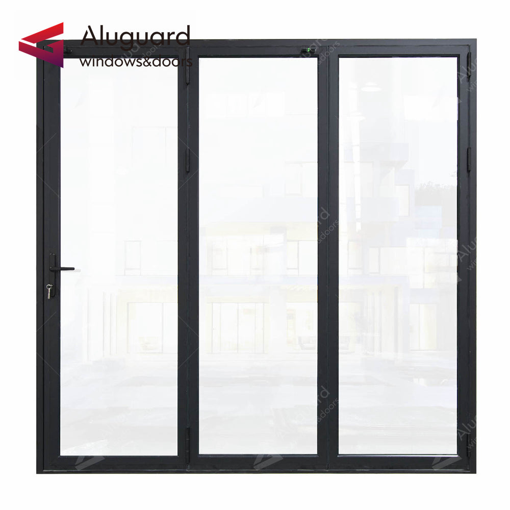 Minimalist Slim Aluminum Frame Double Glass Exterior Folding Door With 3 Panels